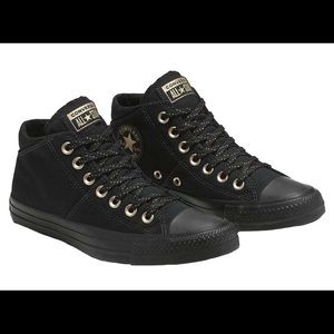 Converse Chuck Taylor MADISON Mid-top Shoes. Black/Subdued Gold. US 7